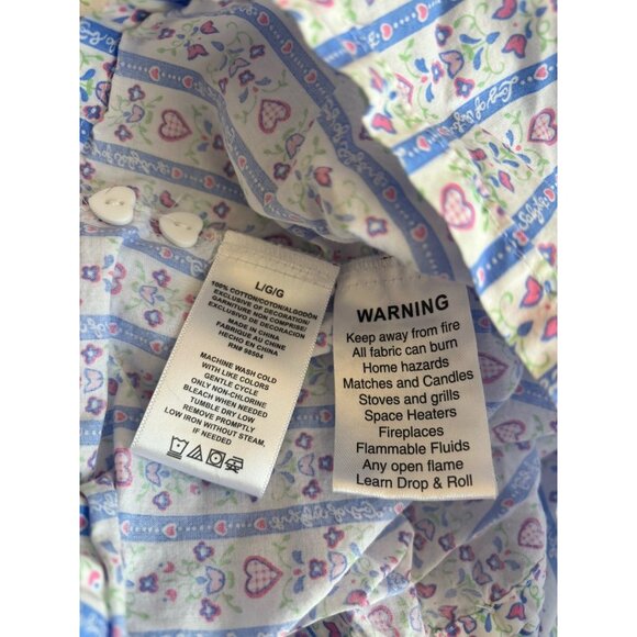 Lanz Of Salzburg Womens Size L Blue Floral Hearts Cotton Nightgown Long Sleeve - Picture 11 of 11